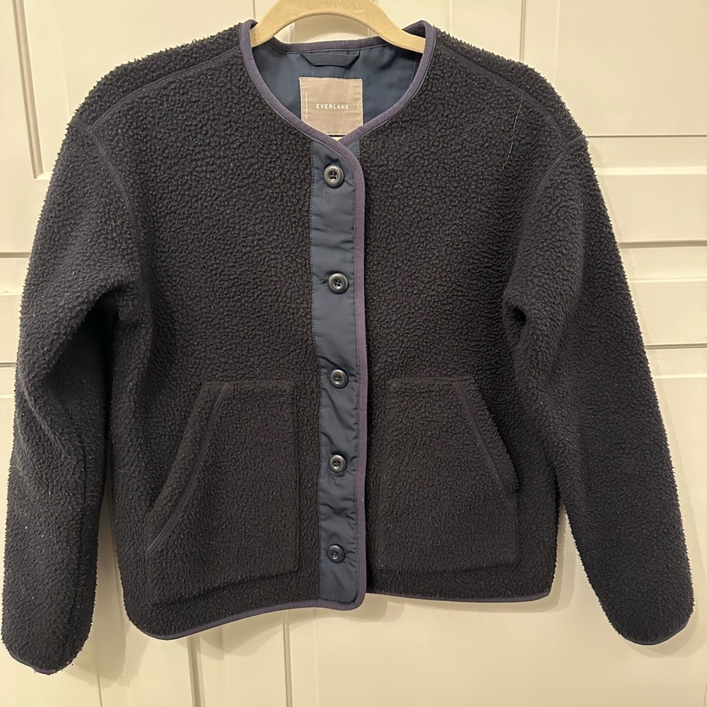 Small Navy Everlane Sherpa Button Down